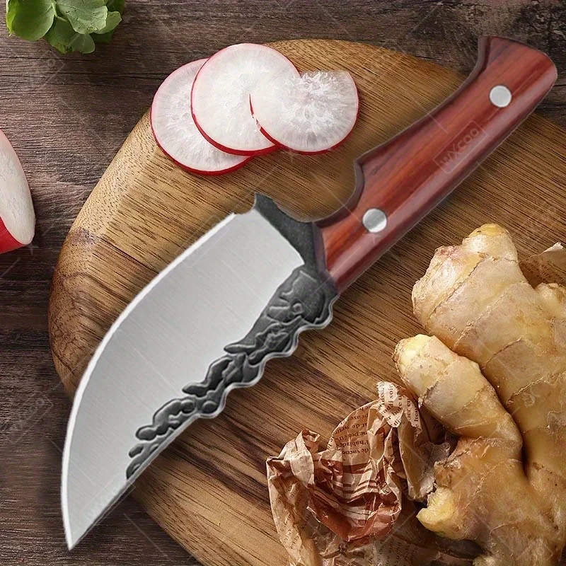 Hand Forged Stainless Steel Utility Cleaver – Outdoor Camping & Kitchen Knife with Red Pear Wood Handle - Image 6