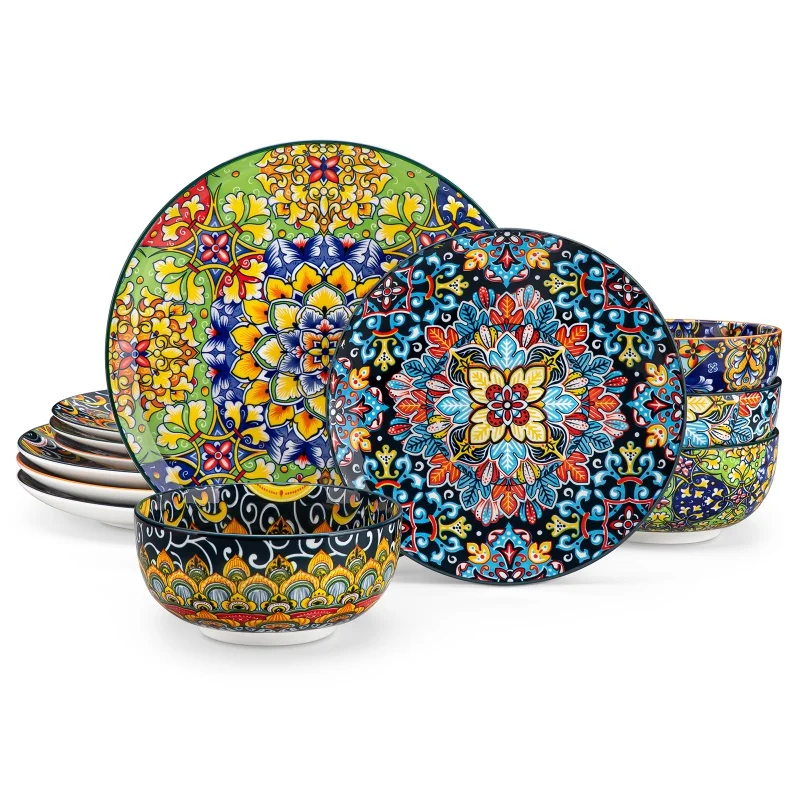 Malacasa Bohemia Retro Ceramic Dinnerware Set - Non-Toxic, Vibrant Colors, 12/16/24 Pieces - Image 7
