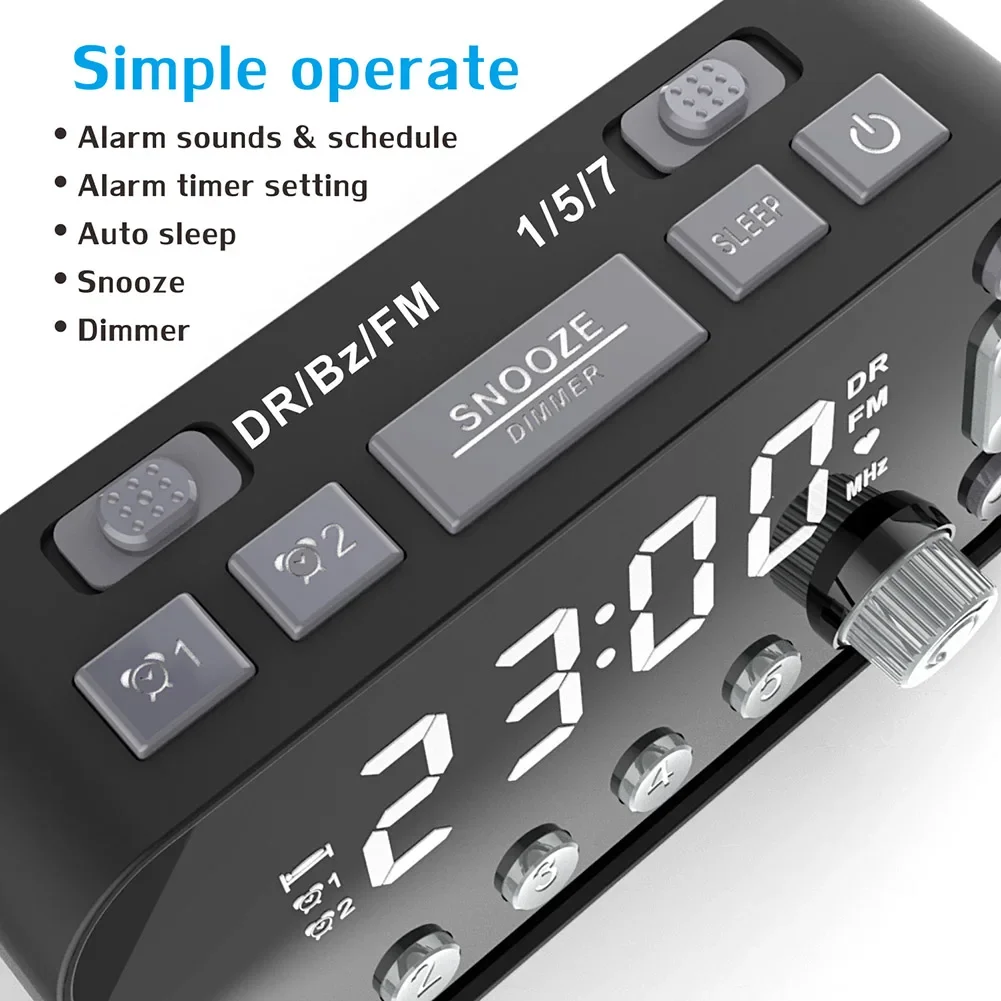 A1 Digital Desktop Alarm Clock Dual USB Charging Port LED Display DAB FM Radio - Image 3