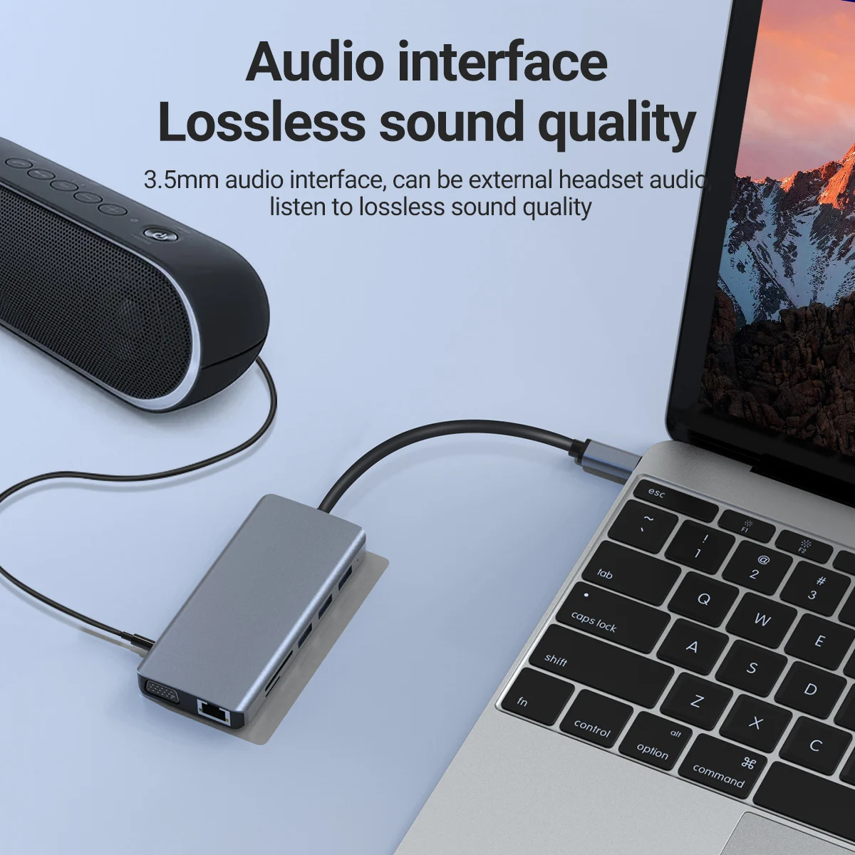 Gopala 12 in 1 Dual Monitor Type-C Hub Docking with HDTV 4K VGA 1080p 5 USB Port 100W PD Charger 100M Ethernet SD/TF Audio - Image 5