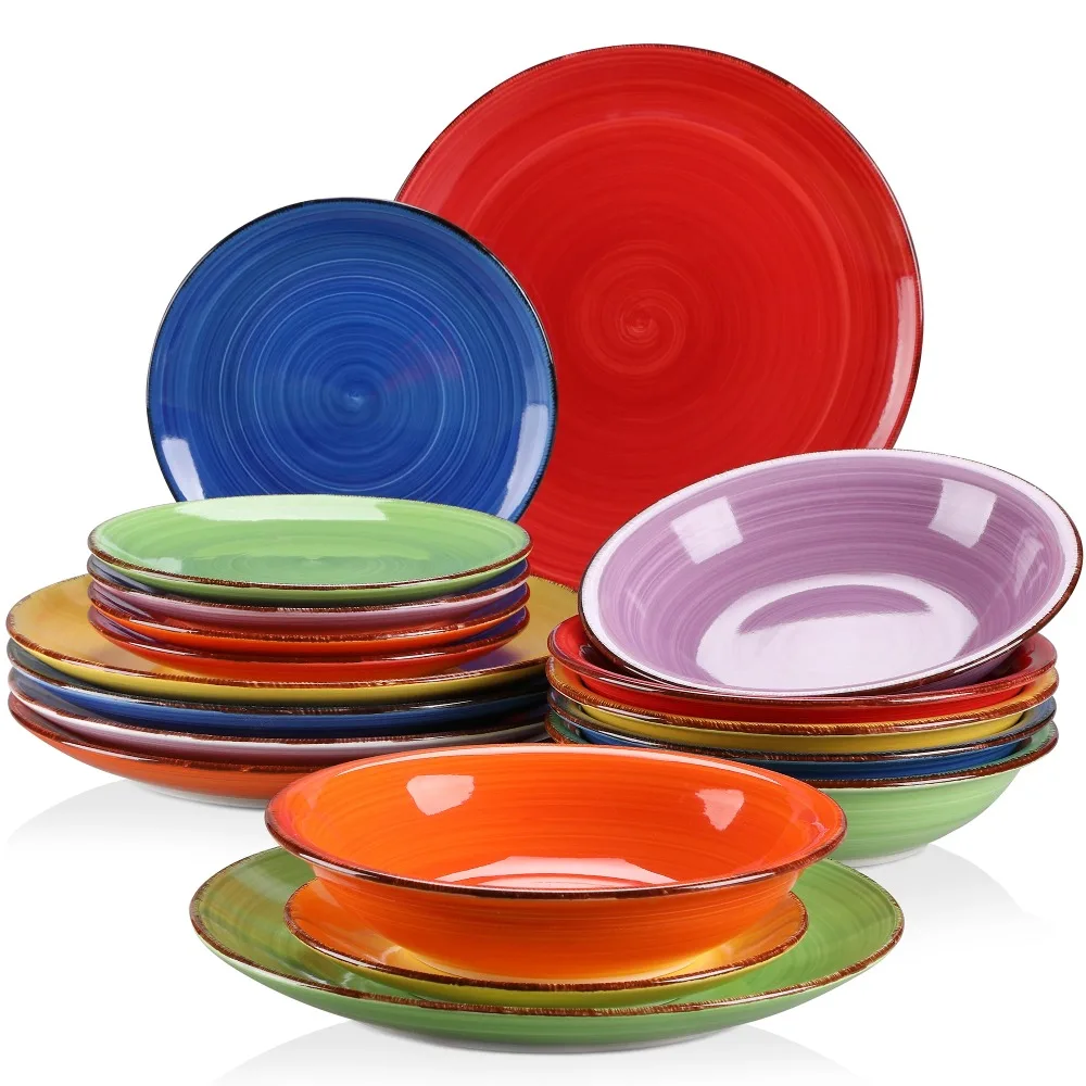 Vancasso Bonita 18‑Piece Multicolor Stoneware Dinnerware Set – Spiral Plates Bowl