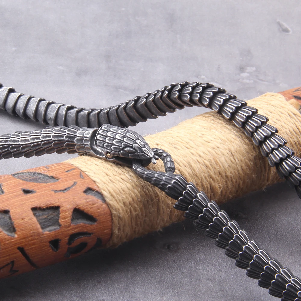 Viking Ouroboros Stainless Steel Necklace Men Vintage Punk Hip Hop Street Jewelry - Image 3