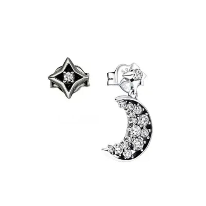 Double Hoop Sun & Moon Earrings – 925 Silver-Plated Butterfly Heart Studs - Image 54