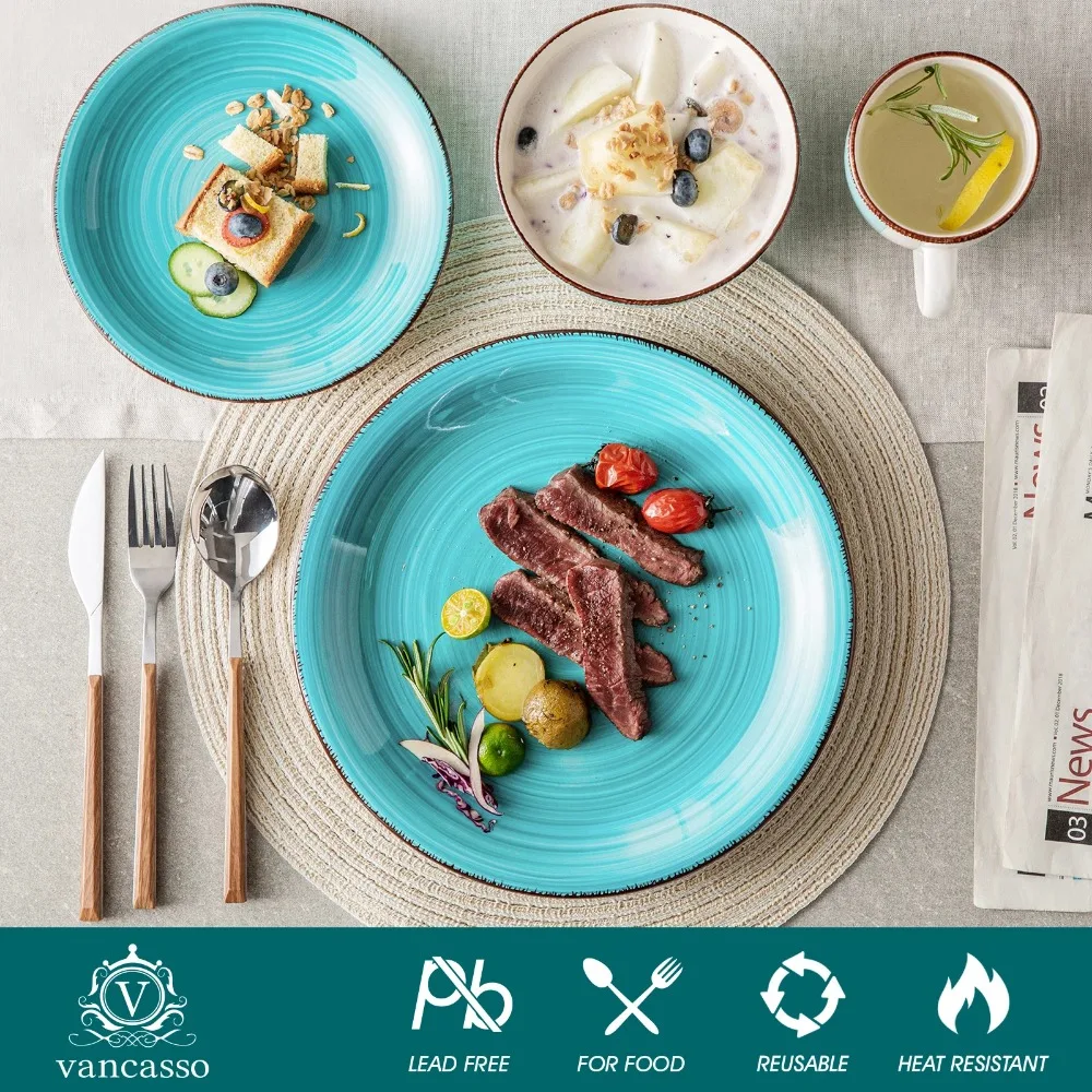 Vancasso Bella 16PCS Porcelain Dinnerware Set Vintage Ceramic Plate Set with Dinner Plate Dessert Plate Bowl Mug - Image 3