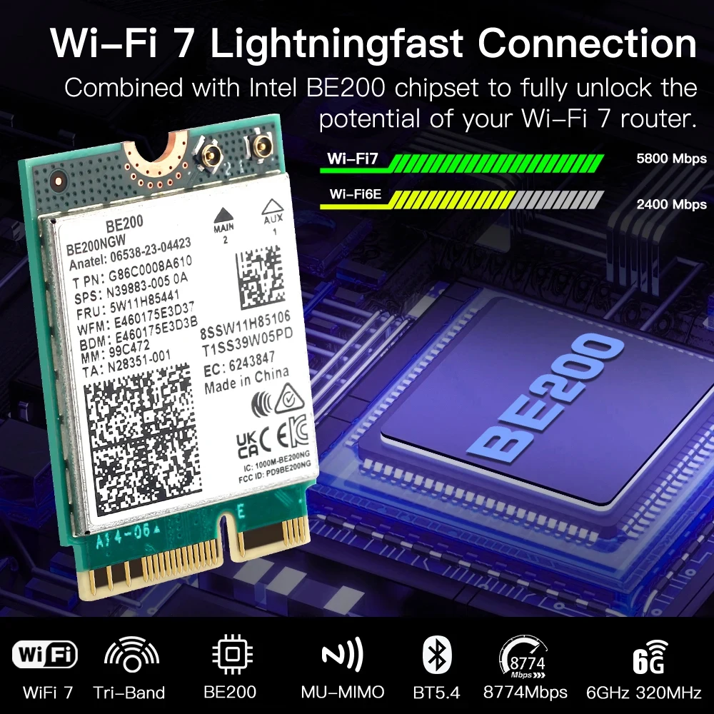 WiFi 7 BE200 Bluetooth 5.4 Triple Band M.2 Adapter for Desktop/Laptop - Image 3