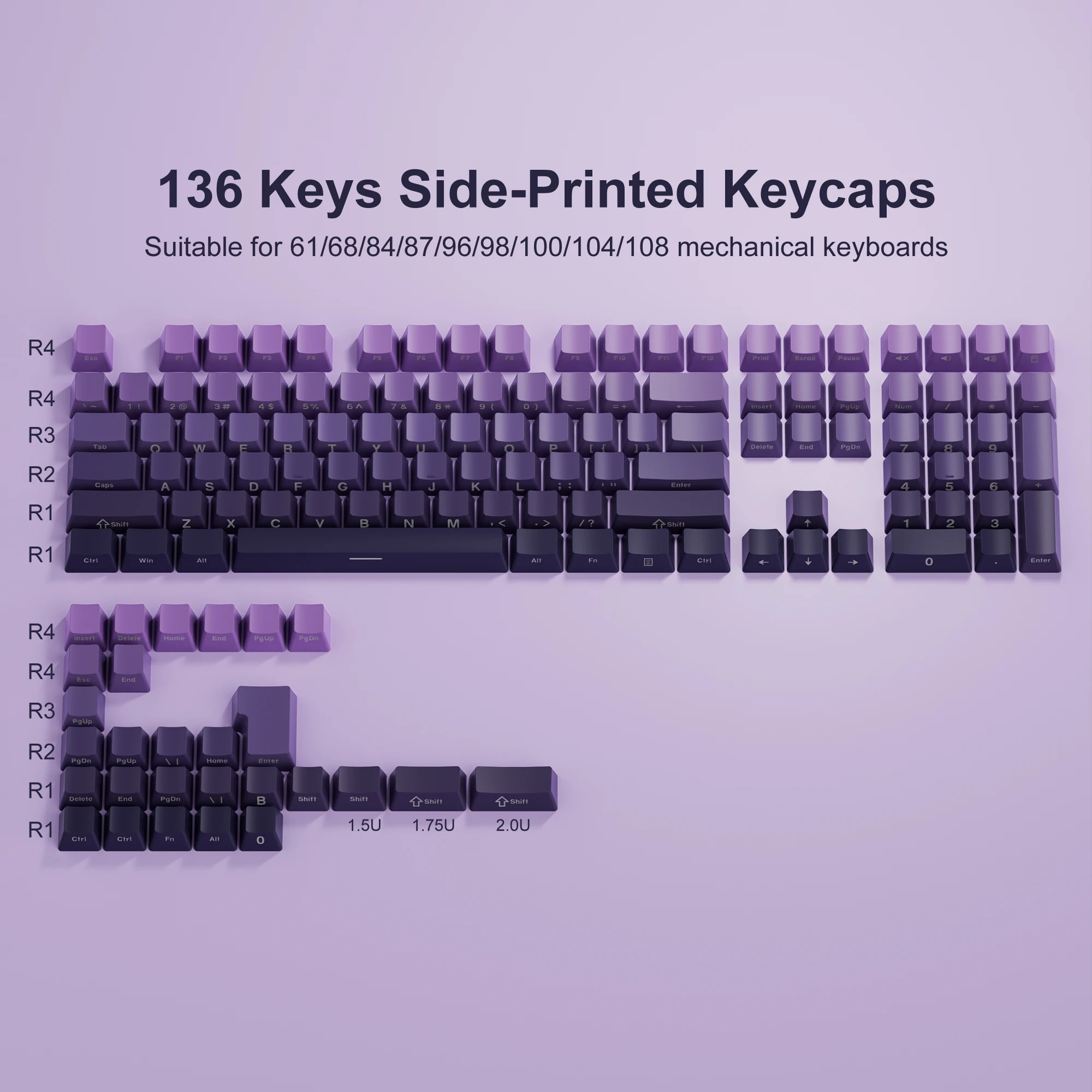 136 Key PBT Double Shot Backlit Keycaps for MX Mechanical Keyboard 61-108 Keys - Image 29