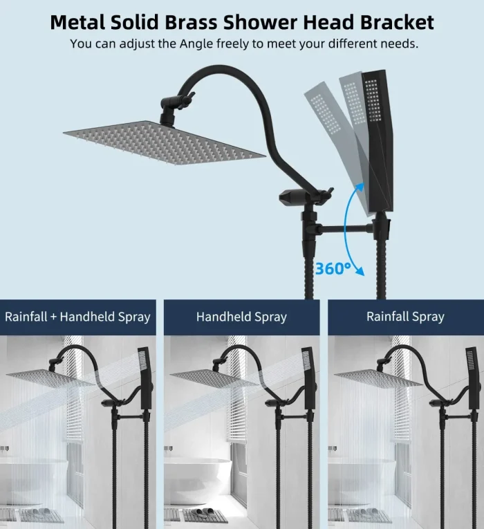 10" All Metal High Pressure Rainfall Shower Head, Handheld Wand & 71" Hose - Image 4