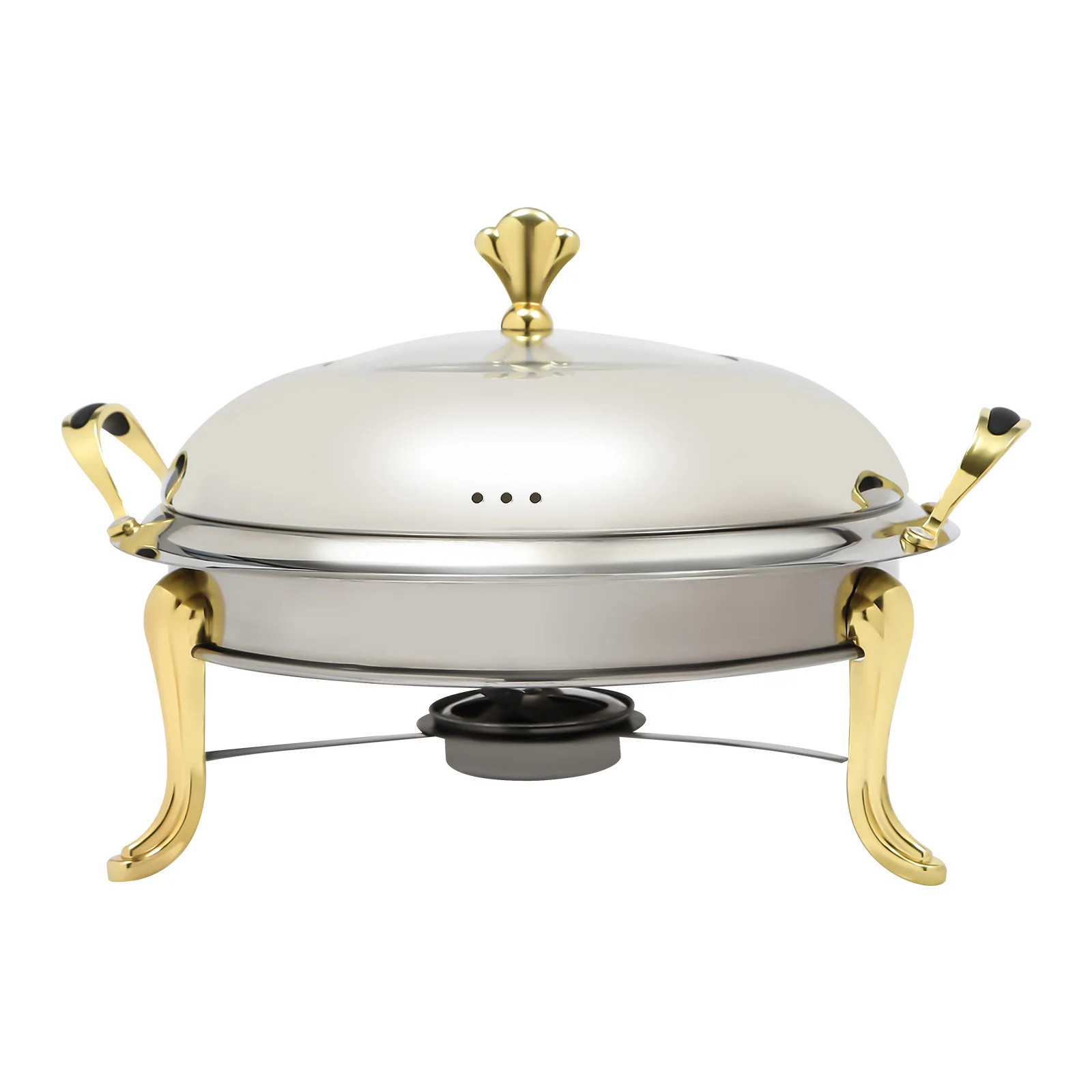 Gold 26cm Round Stainless Steel Chafing Dish – 2.5L Buffet Warmer with Fuel Holder - Image 4