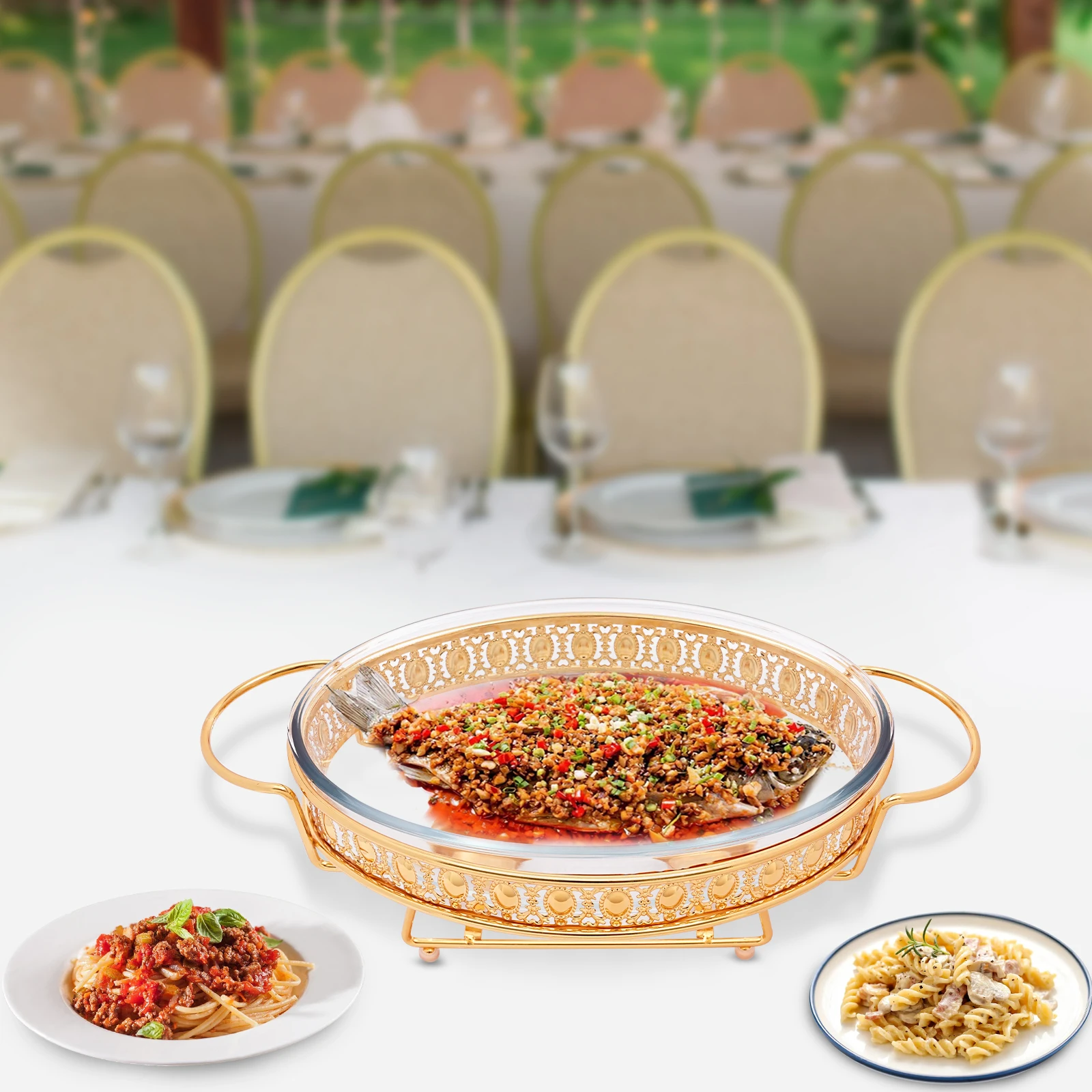 Oval Food Warmer Chafing Dish Set – Rust-Resistant, Portable with Foot Covers for Buffets - Image 2