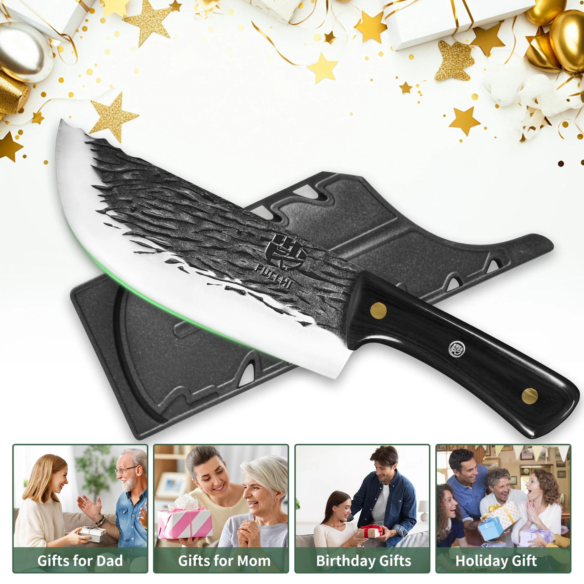Full Tang Forged High‑Carbon Steel Chef Cleaver Knife with Sheath - Image 6