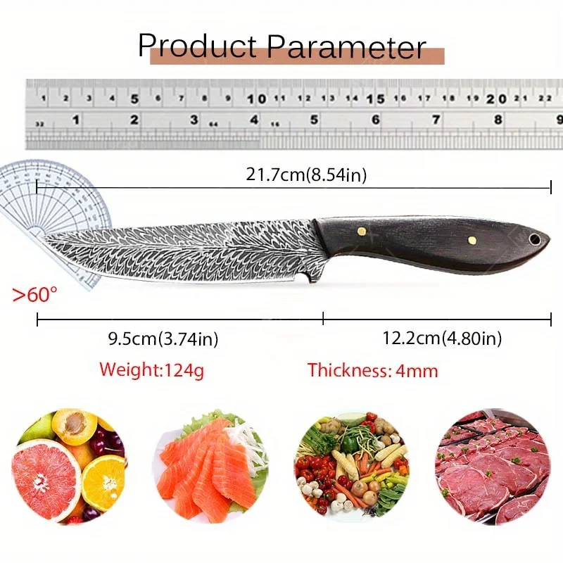 Portable Damascus Steel Utility Knife with Shadow Laser Pattern - Image 2