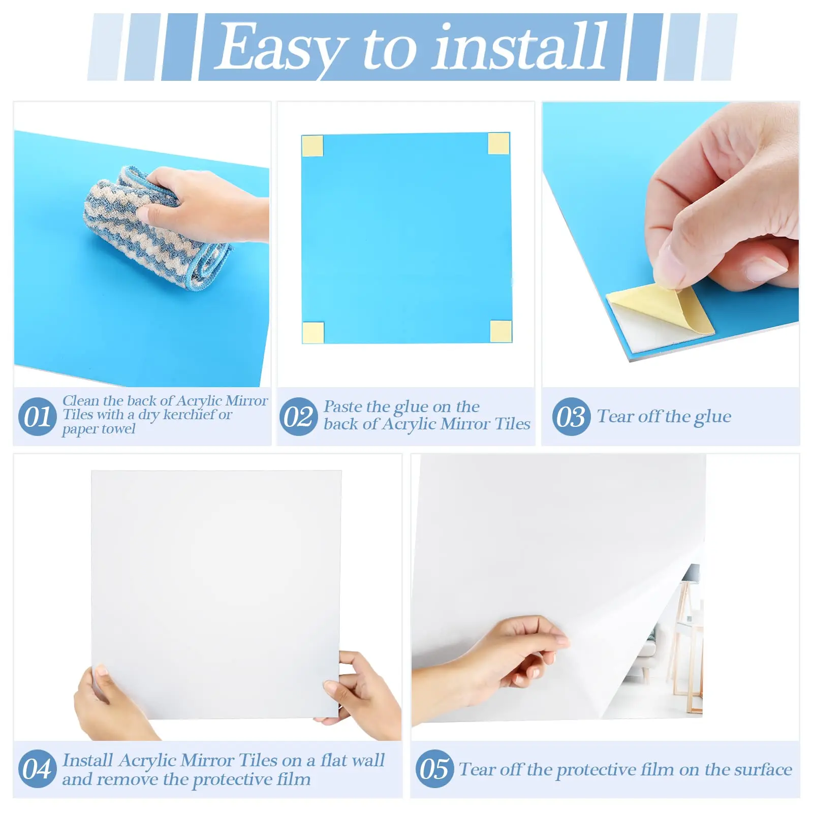 4PCs 3D Mirror Wall Stickers Self-adhesive Mirror Stickers Thicken 2mm Flexible DIY Art Acrylic Mirror Living Room Decoration - Image 5