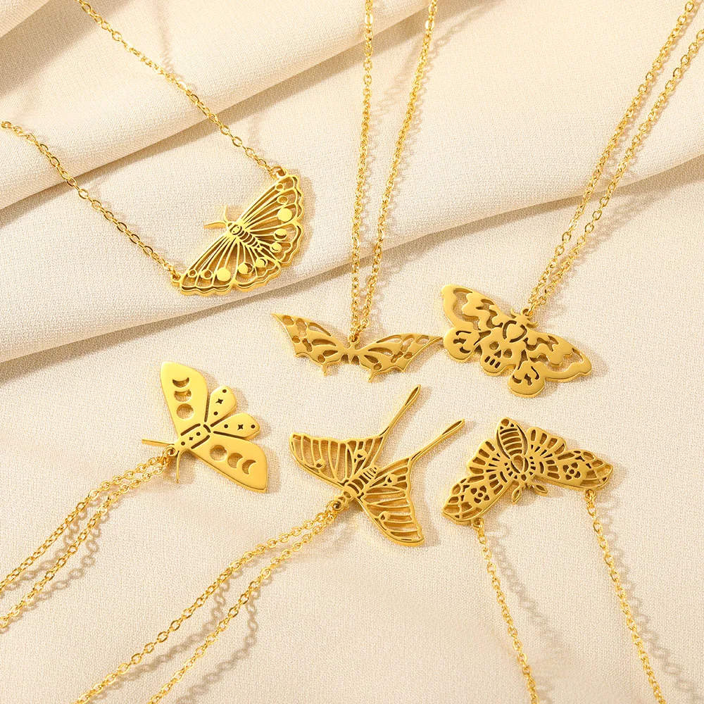 Gothic Luna Moth Gold Butterfly Clavicle Chain Choker Necklace Women Fashion Insect Jewelry Gift
