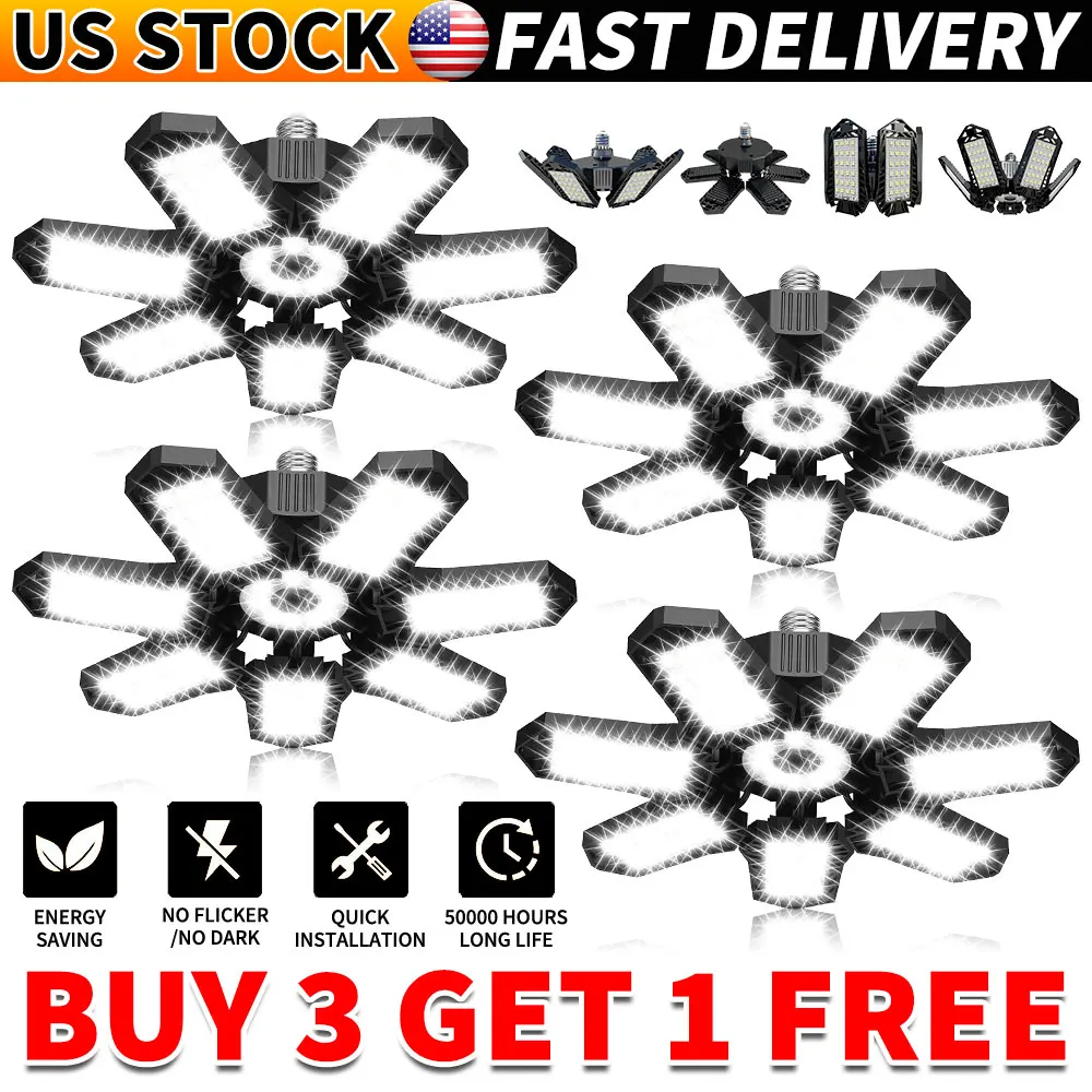 Deformable LED Garage Light – 7-Panel Adjustable Ceiling Lamp for Workshop - Image 7