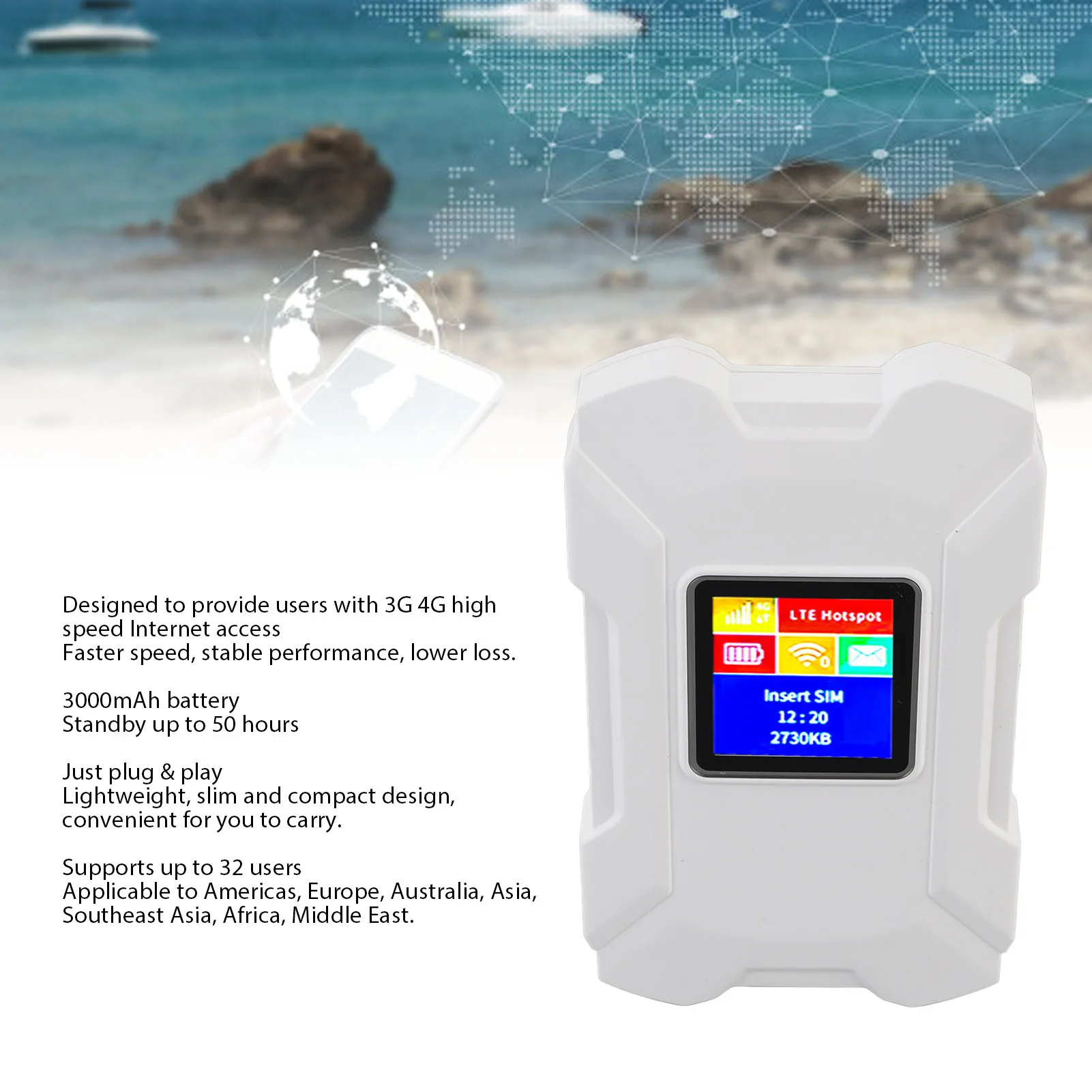 4G LTE Portable Mobile Hotspot Router with SIM Slot, 1.44" Screen, for Office