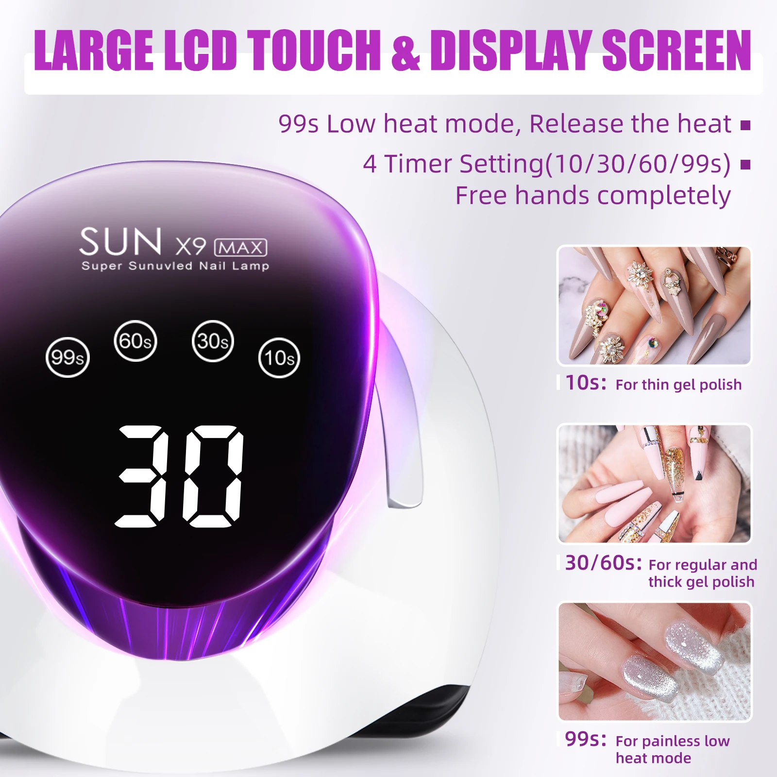 220W LED UV Nail Dryer – 57 Beads, LCD Touchscreen, 4 Timer Settings - Image 3
