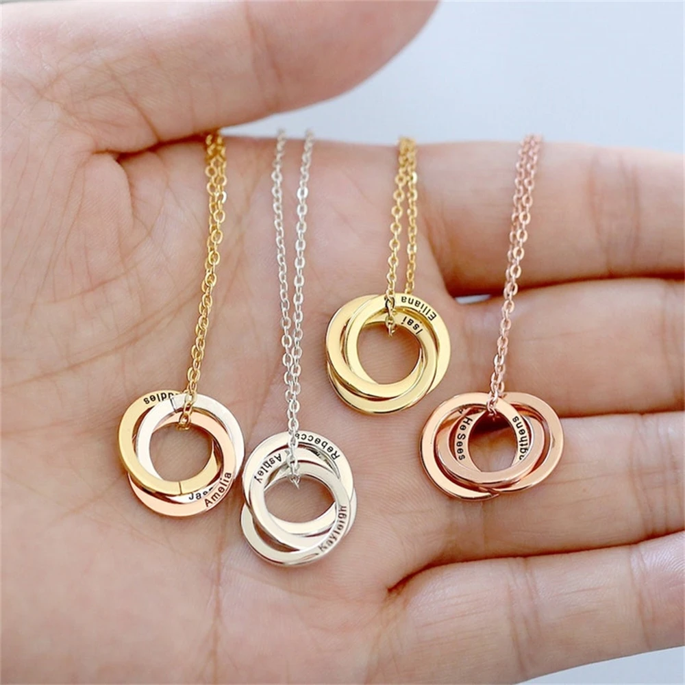 Custom Engraved Children's Name Linked Circle Necklace – Russian Ring Interlocking Gift