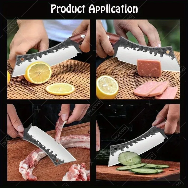 2-Piece Handmade Forged Stainless Steel Knife Set – Butcher Cleaver & Boning Knife with Wooden Handle - Image 6