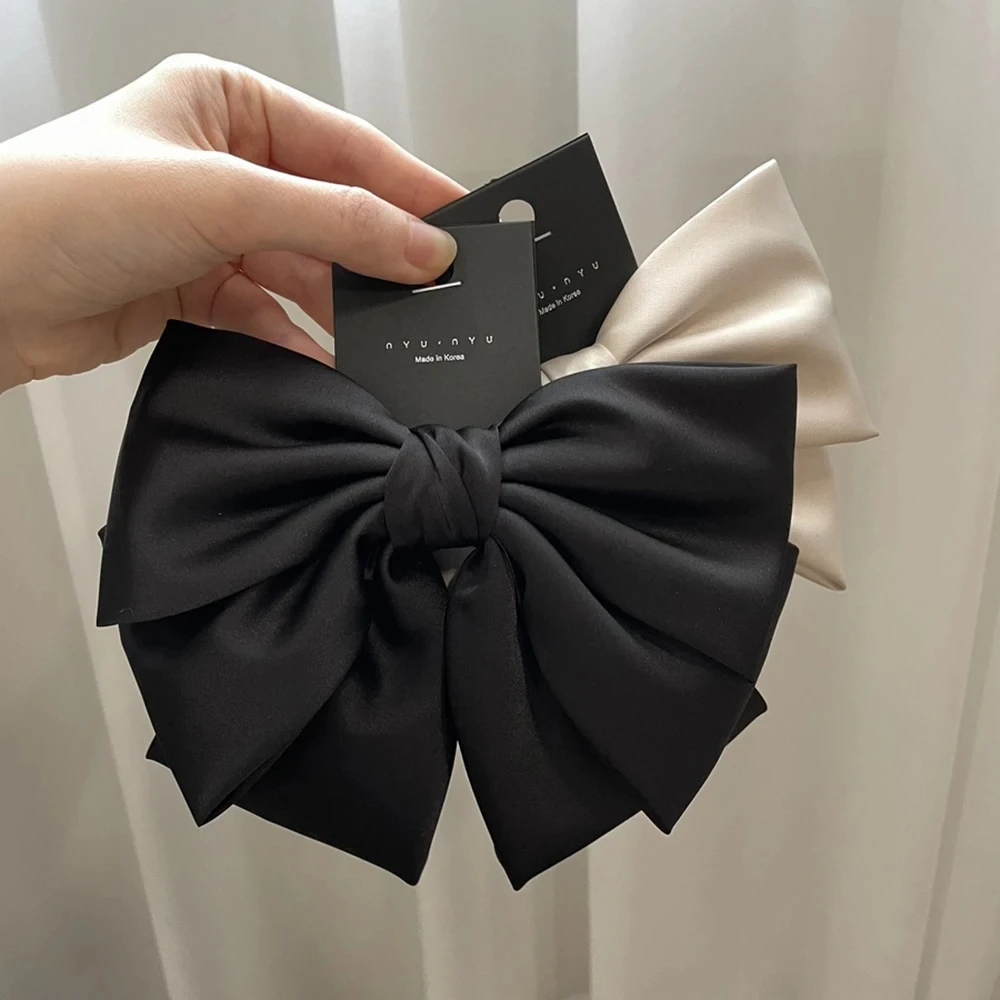 Female Satin Bowknot Hairpin Ponytail Clip Two-Layer Ribbon Spring Clip Elegant Korean Fashion