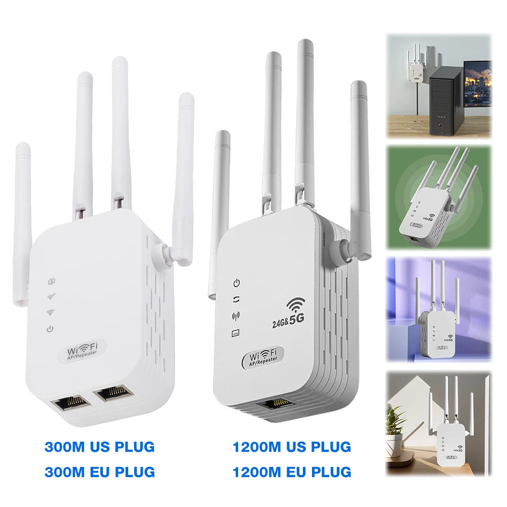 1200Mbps WiFi Repeater, Dual Band Signal Booster, Wireless Range Extender