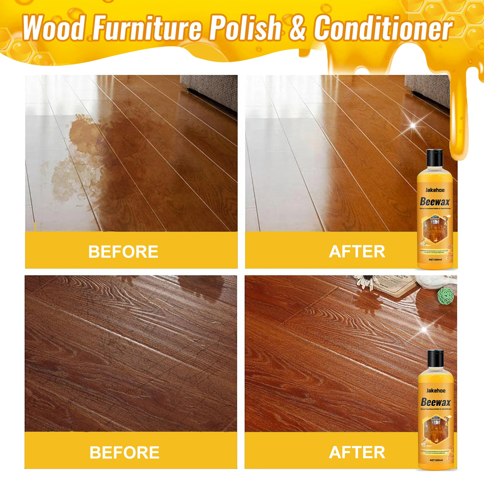 Jakehoe Wood Floor Cleaner, Protection Wax, Stain Removal & Dust Brightening Polish Care - Image 6