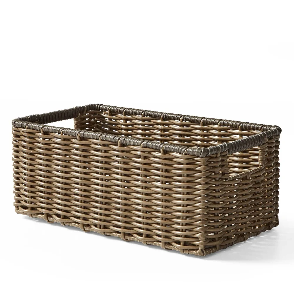 2-Piece Poly Rattan Storage Basket Set with Iron Frame & Cut-Out Handles - Image 4