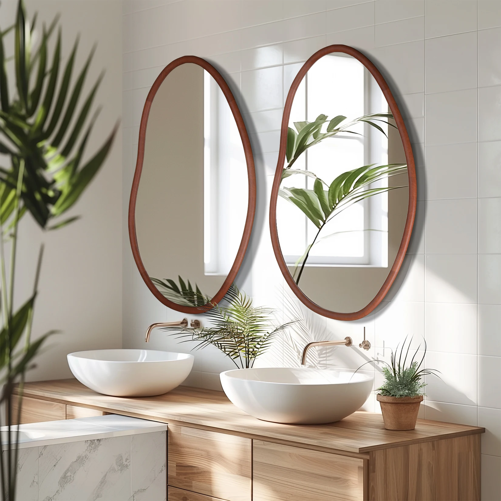 Irregular Wall Mirror Decorative Large Accent Mirror Vanity with Solid Wooden Frame for Livingroom Diningroom Bedroom Hallway - Image 3