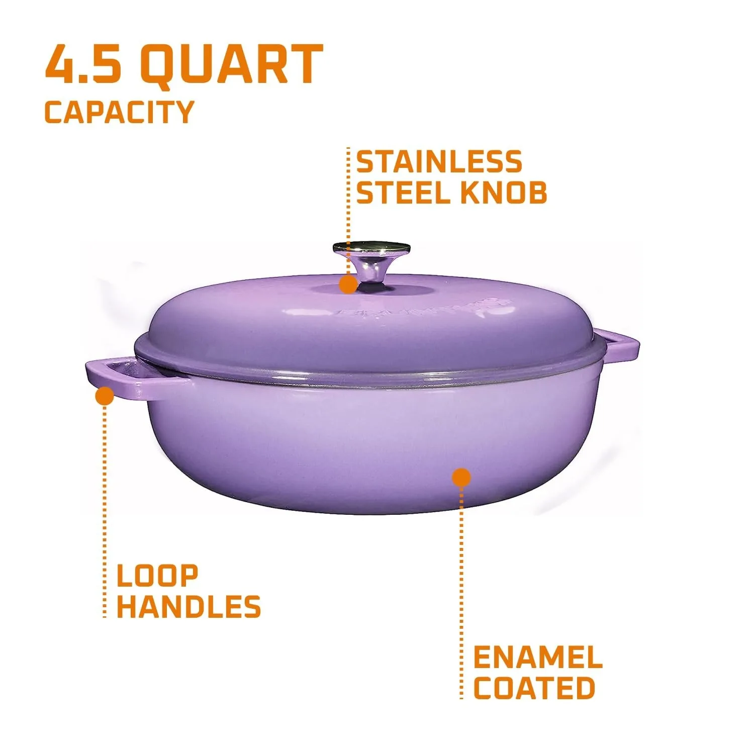 Purple Enameled Cast Iron Dutch Oven – 4.5 Quart with Dual Handles - Image 4