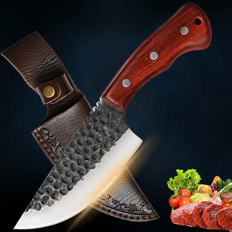 1 PC Stainless Steel Multipurpose Butcher Knife – Handmade Forged Meat Cleaver with Wooden Handle