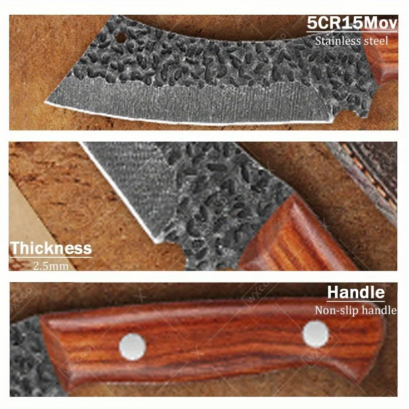 2-Piece Handmade Forged Stainless Steel Knife Set – Butcher Cleaver & Boning Knife with Wooden Handle - Image 4