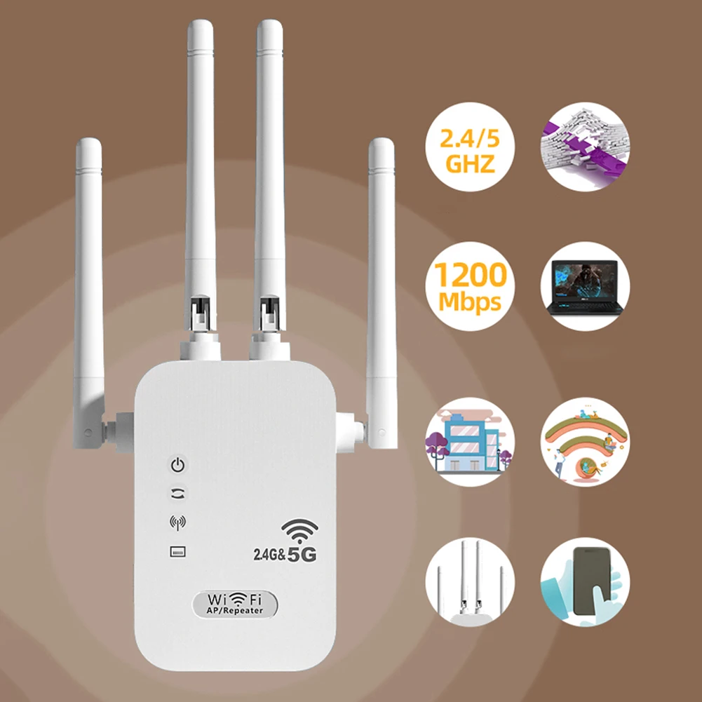 1200Mbps WiFi Repeater, Dual Band Signal Booster, Wireless Range Extender - Image 3