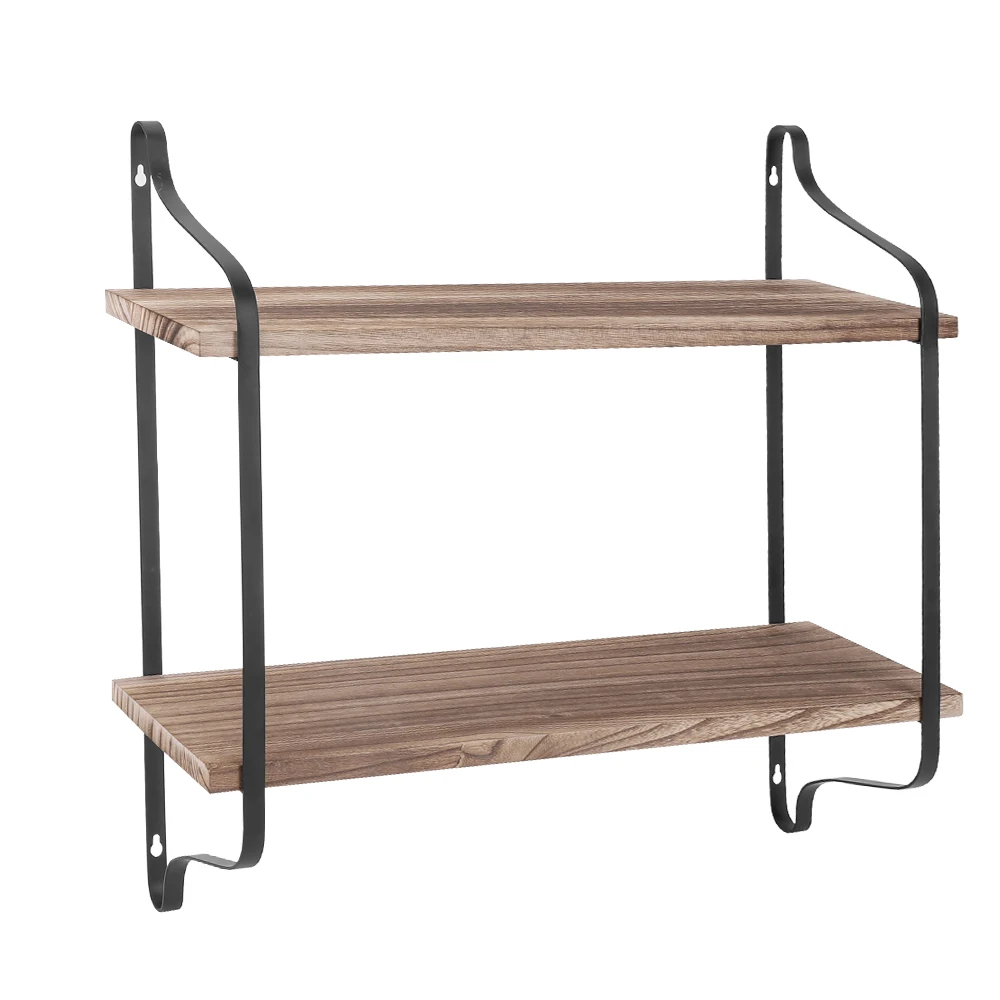 Wall Mounted Rack Display Wood Wall Shelves Rustic 2-Tier Wall Storage Shelf for Bedroom Living Room - Image 7