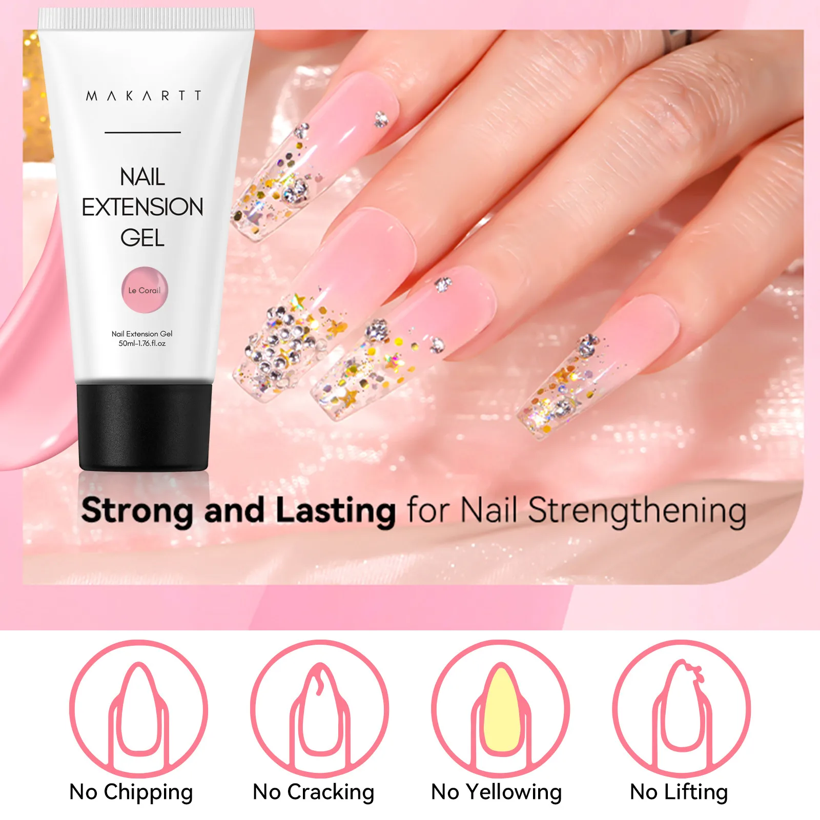 Makartt Natural Pink Poly Nail Gel – 50ML Builder for DIY Extensions - Image 3