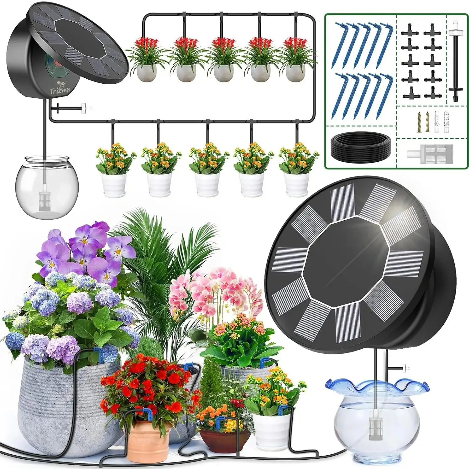 Solar Automatic Drip Irrigation System Kit – 9 Timer Modes, 15m Hose