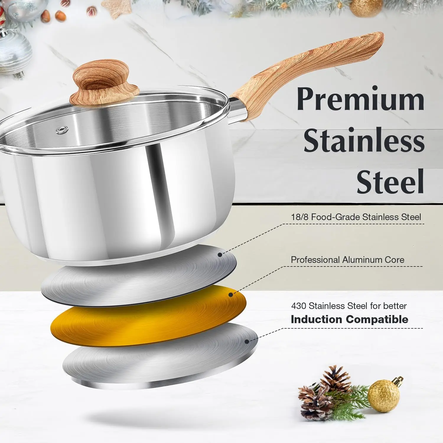 Induction‑Ready 4‑Piece Stainless Steel Saucepan Set – Cool‑Touch Handles - Image 5