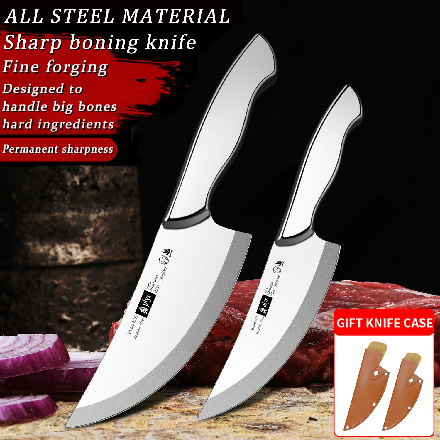 Hand‑Forged Boning & Cleaver Knife – Full‑Tang with Leather Sheath, Ergonomic Grip - Image 5