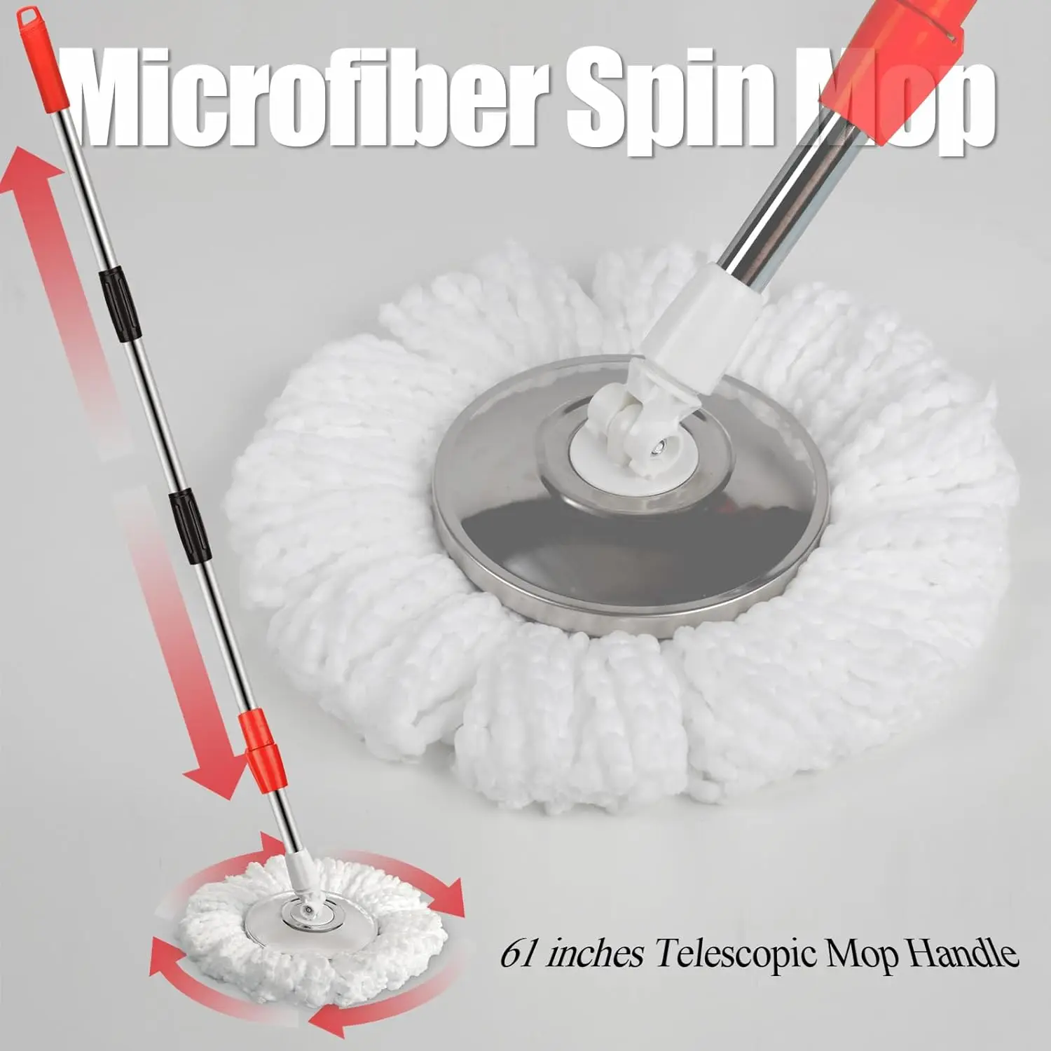 Spin Mop Bucket Set with Wheels & 61" Adjustable Handle – 360° Rotating Mop - Image 4