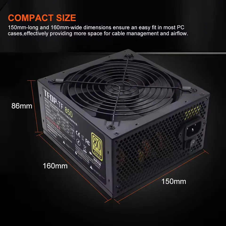 850W 80 Plus Gold Power Supply, Full Modular, Active PFC for Gaming PC - Image 4