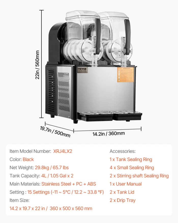 VEVOR 36L Triple-Tank Slushy Machine – Stainless Steel Margarita & Smoothie Maker - Image 8