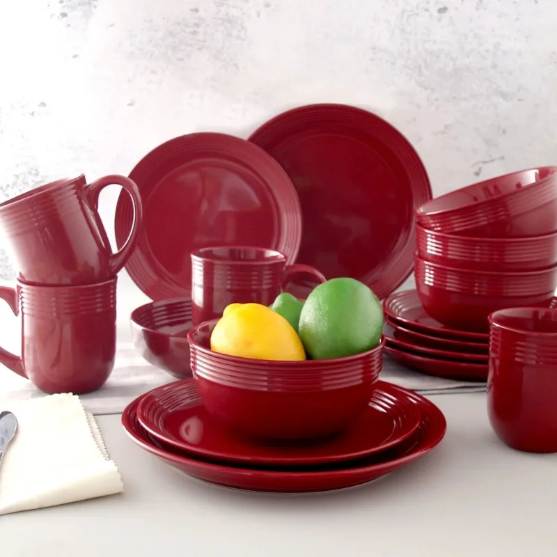 16-Piece Earthenware Tableware Set - Multiple Colors, Easy to Clean, Home Use
