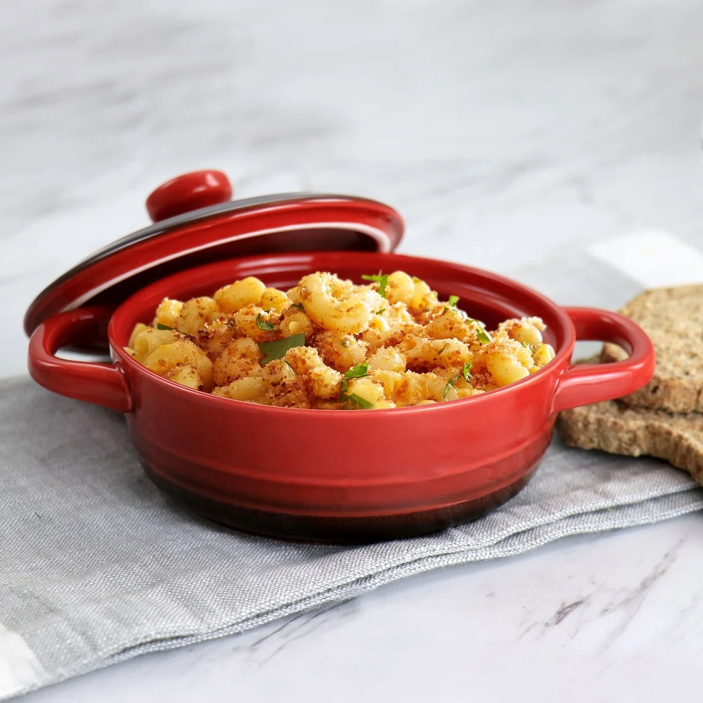 Mini Red Gradient Stoneware Casserole Baker with Lid – Oven Safe Durable Dish with Handles - Image 6