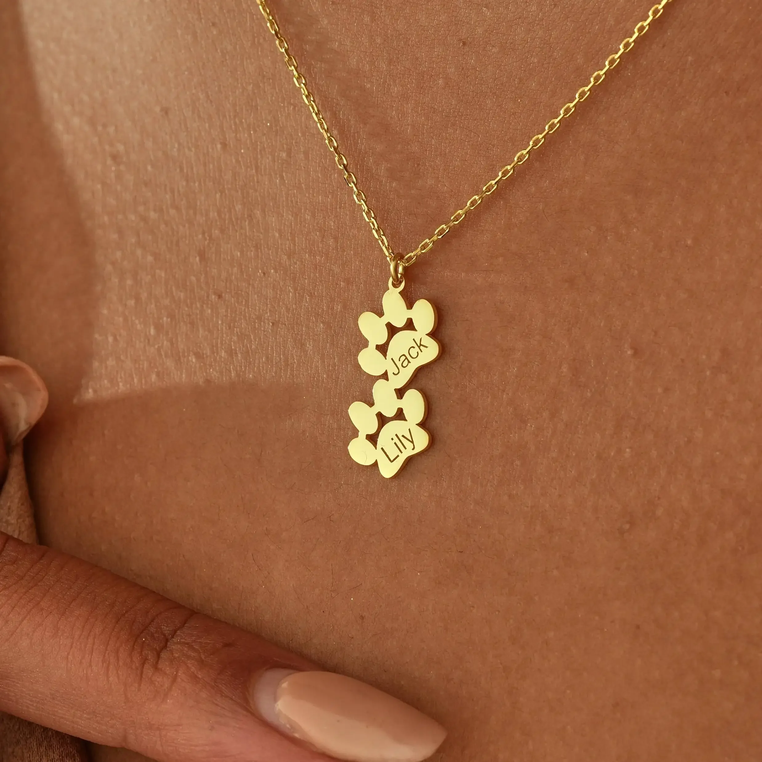 Personalized Minimalist Paw Necklace & Bracelet Stainless Steel Custom Engraved Dog Paw Jewelry Gift - Image 2