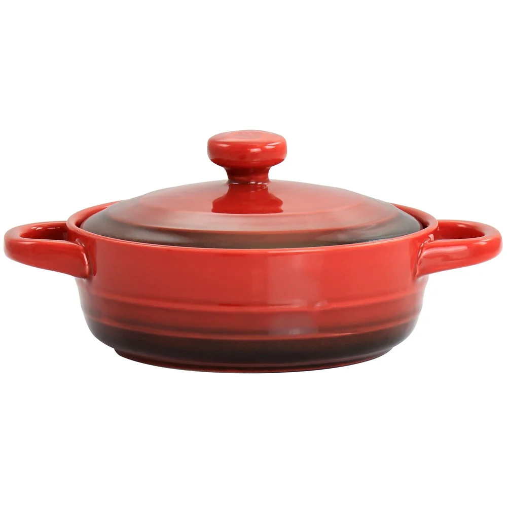 Mini Red Gradient Stoneware Casserole Baker with Lid – Oven Safe Durable Dish with Handles - Image 2