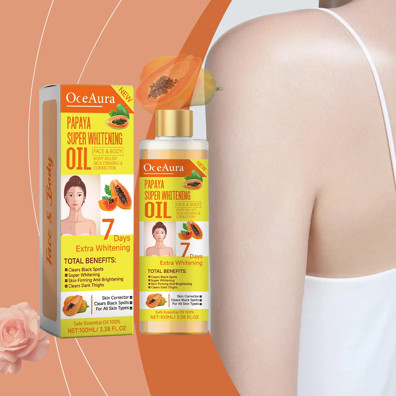 OCEAURA Papaya Whitening Oil – Face & Body Moisturizer for Dark Spots