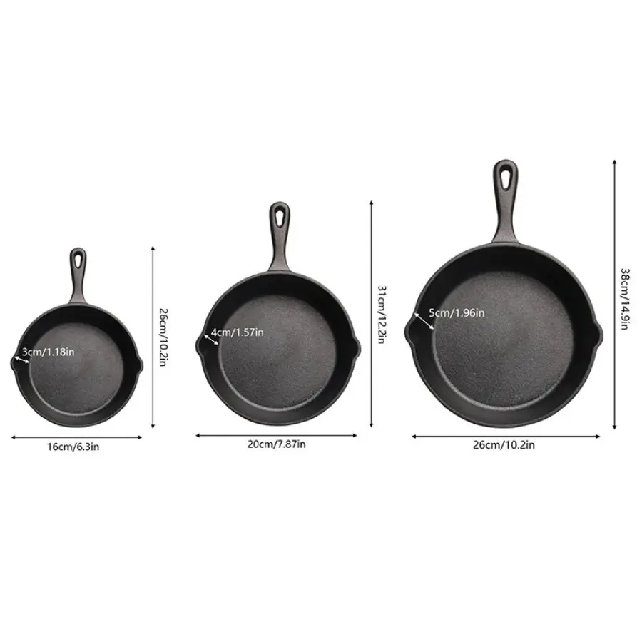 Pre‑Seasoned 3‑Piece Cast Iron Skillet Set – 6″, 8″ & 10″ Frying Pans - Image 7