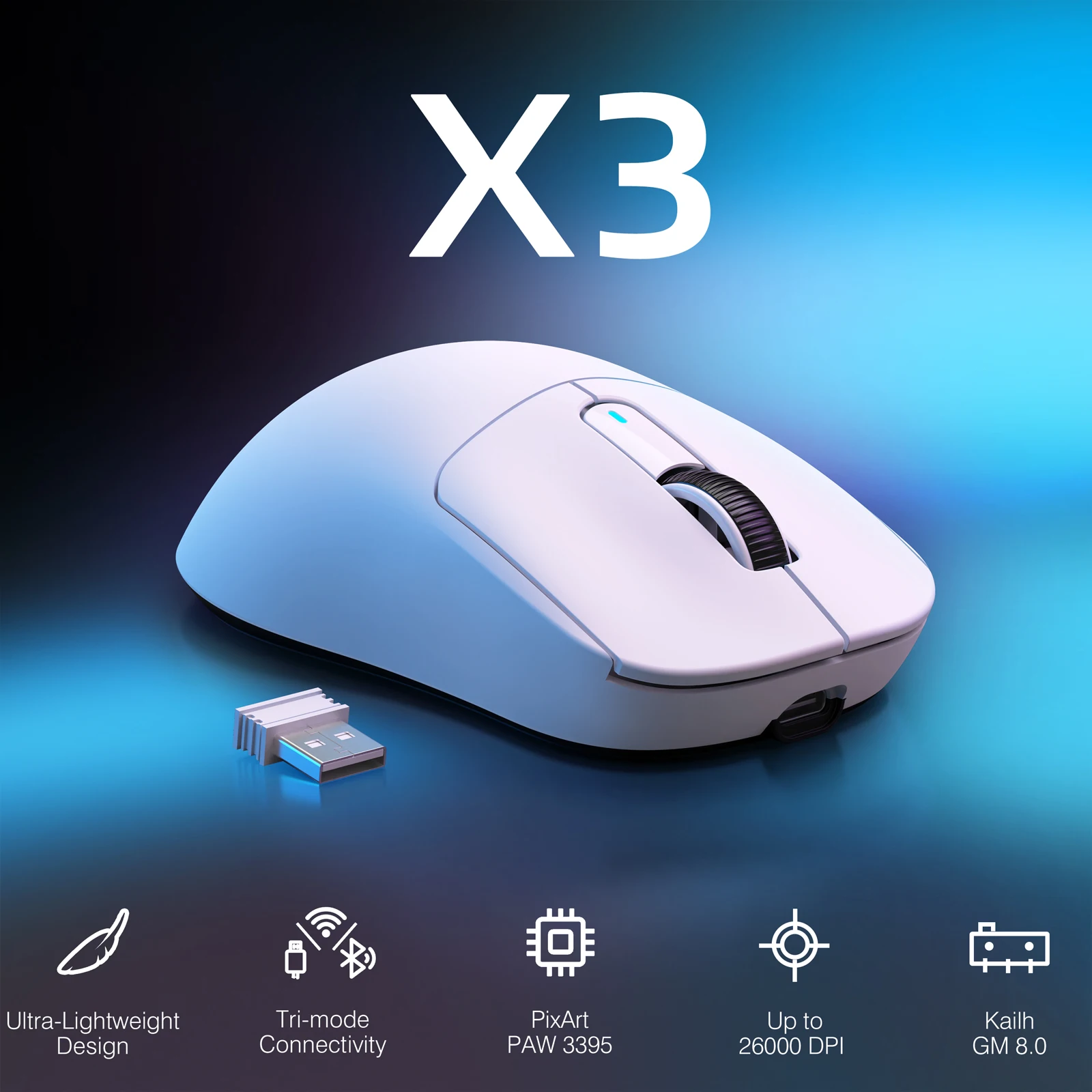 ATTACK SHARK X3 Wireless Gaming Mouse, 26K DPI, PAW3395 Sensor, 49g