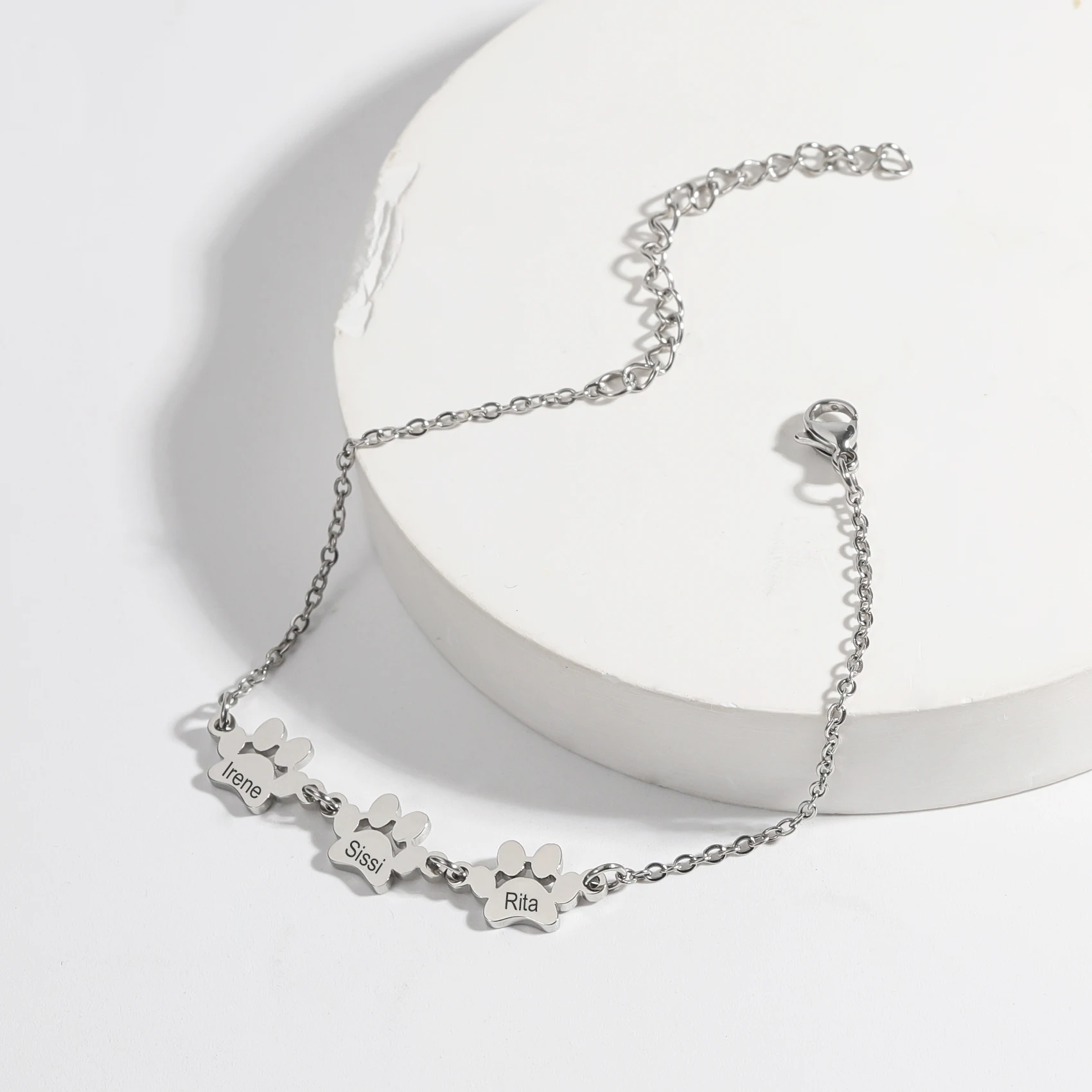 Personalized Minimalist Paw Bracelet Stainless Steel Custom Engraved Dog Paw Jewelry Gift