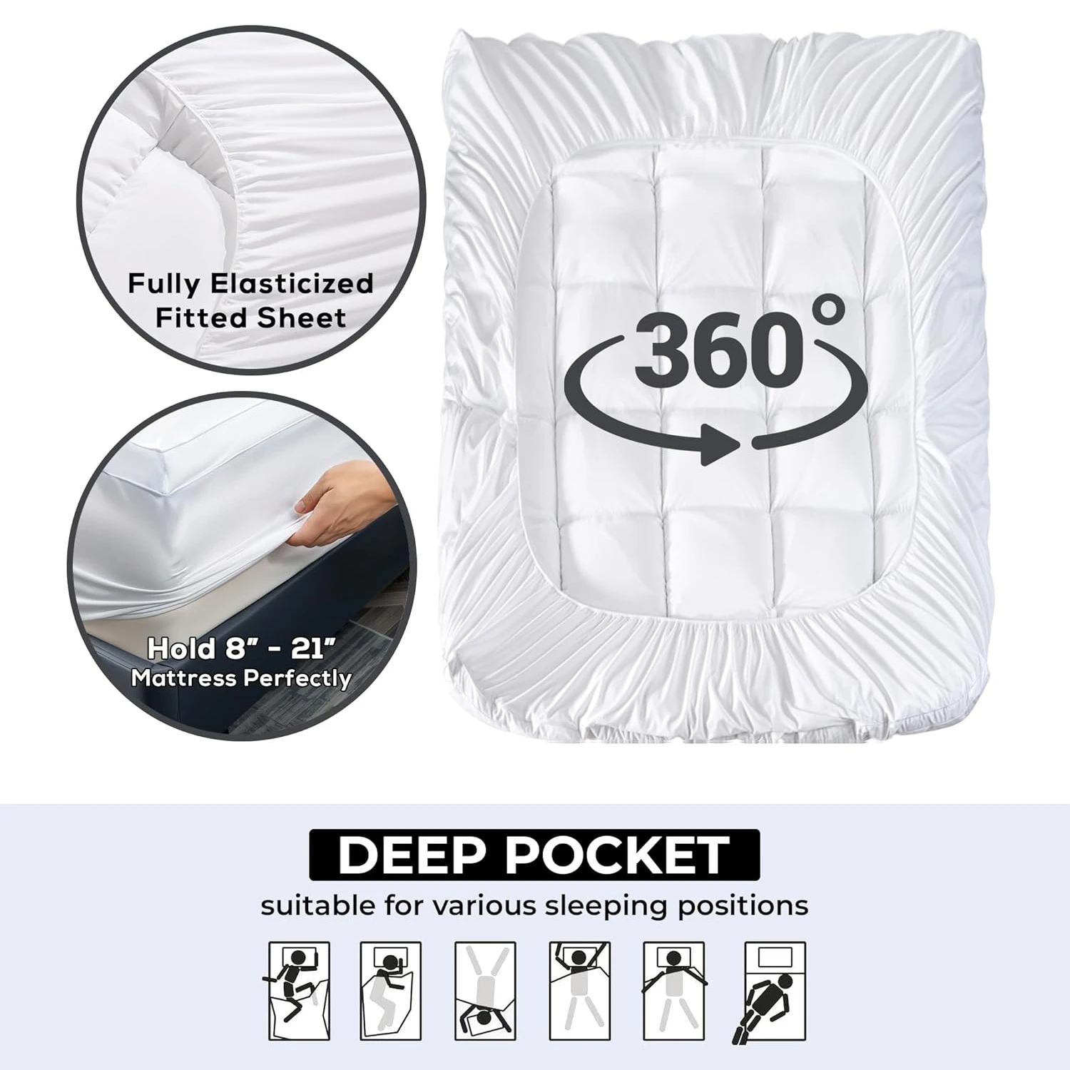 Extra Thick Mattress Topper, Mattress Pad Cover for Back Pain, Cooling Mattress Protector, Overfilled Down Alternative Filling - Image 4