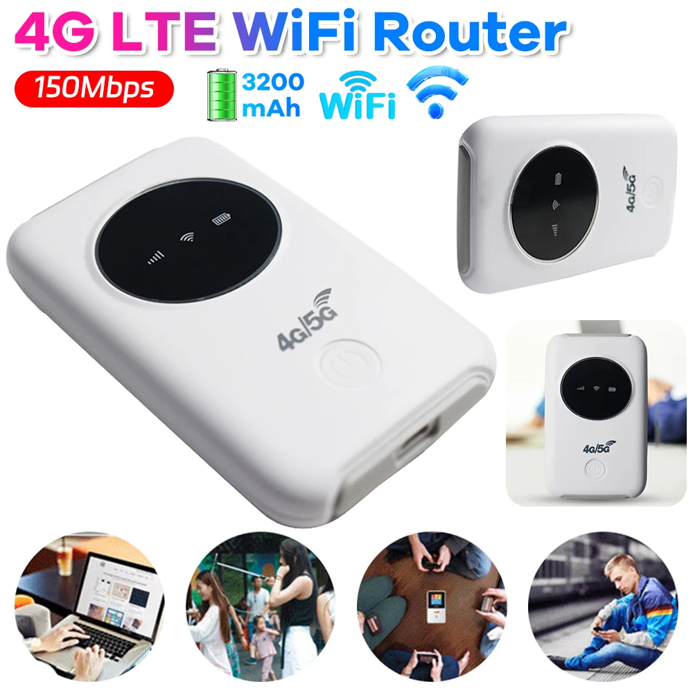 150Mbps 4G LTE Wireless Router, 3200mAh, SIM Slot, Portable WiFi Modem