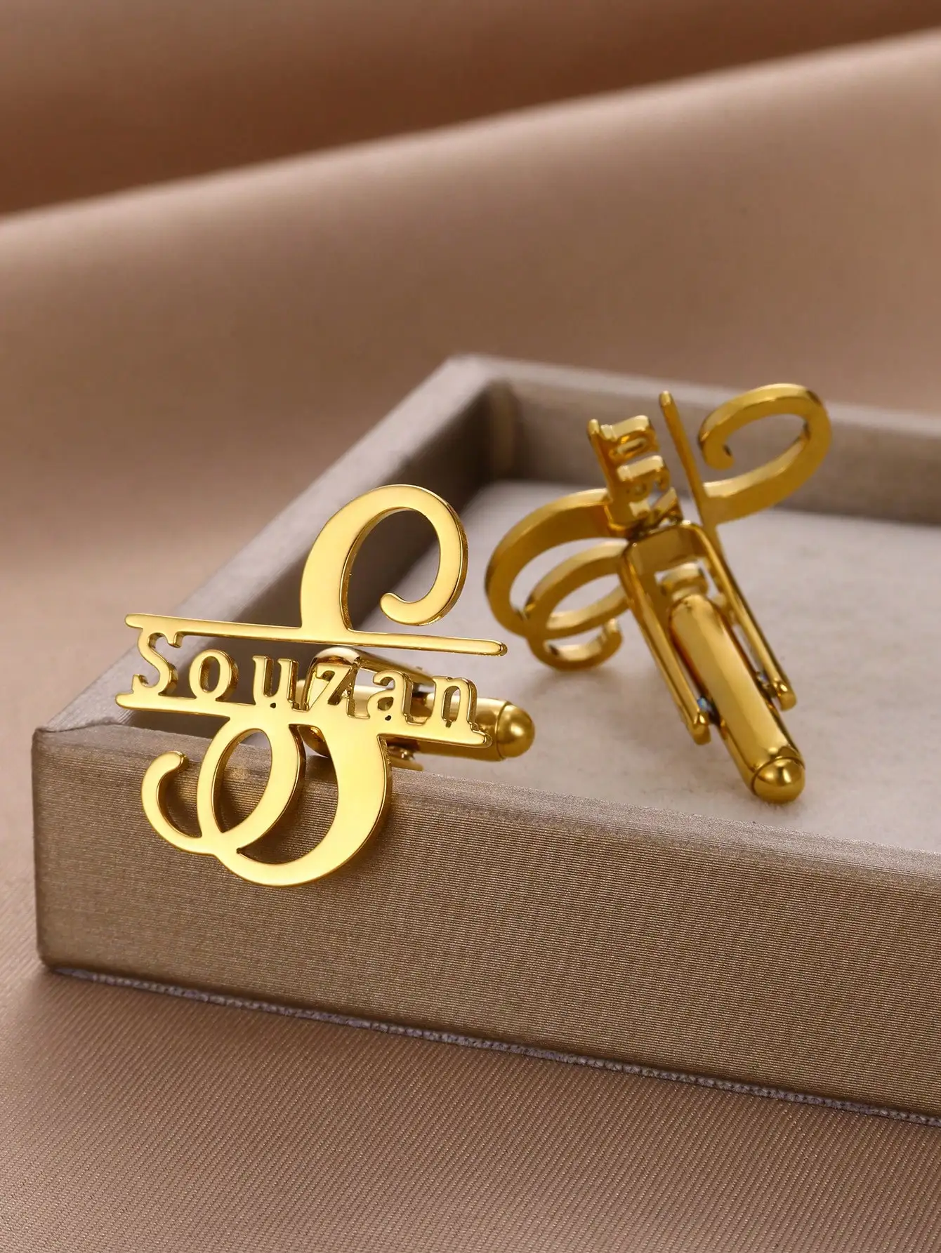 Custom Initial Letter Gold Stainless Steel Cufflinks Men Personality Art Font Jewelry Gift